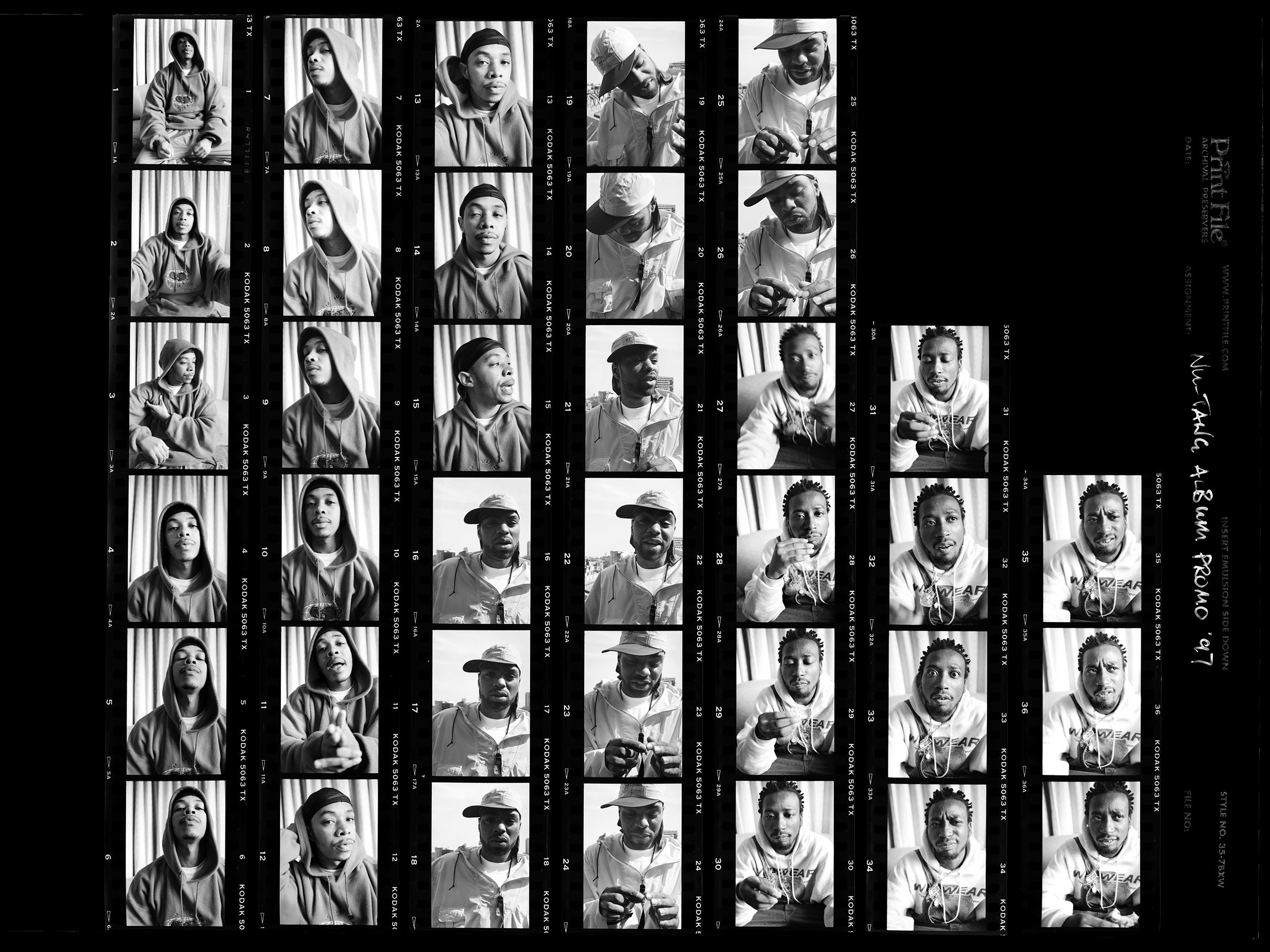 Black-and-white contact sheet of portrait frames from the archive